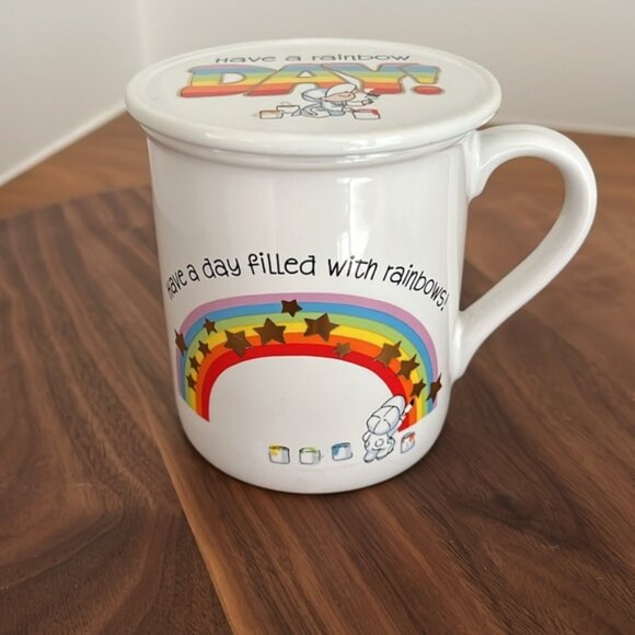 VINTAGE Hallmark Mug Mates Coffee Cup With Coaster Lid Have A Rainbow Day Japan - Picture 1 of 12